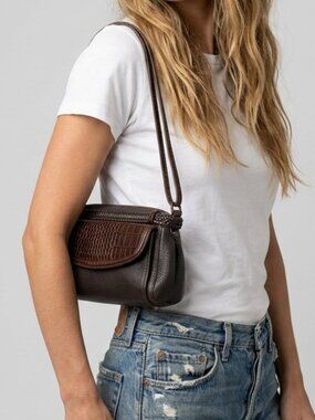 Vintage Brighton Petite Convertible Crossbody Shoulder Embossed Croc Bag